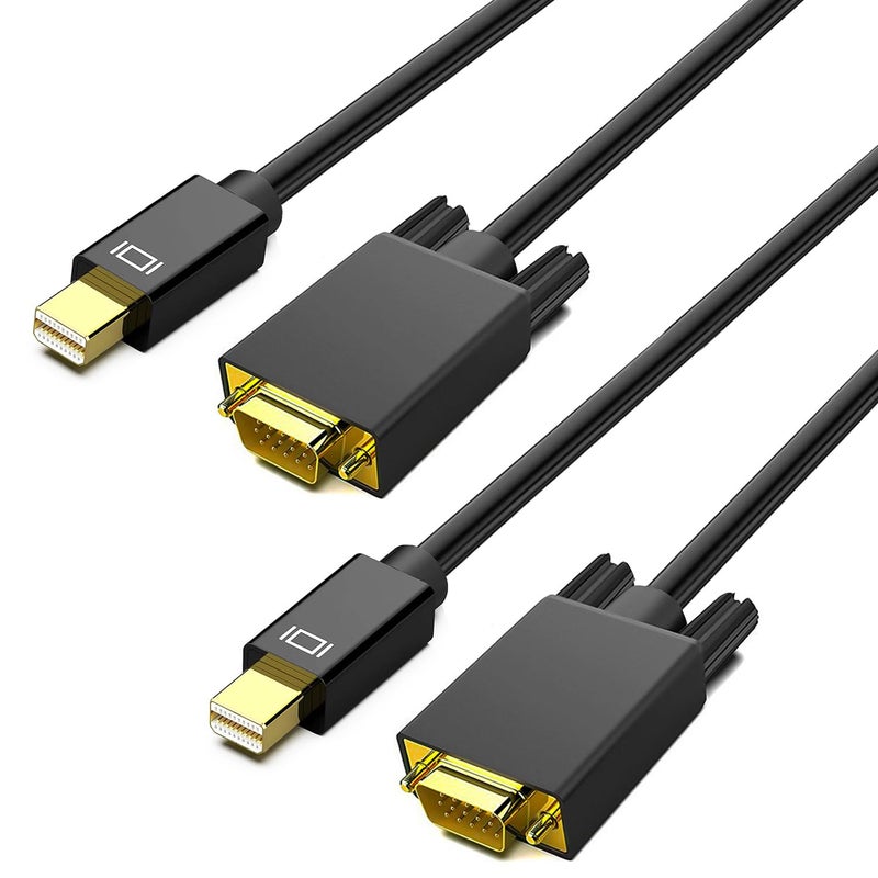 AKWOR كابل Mini Displayport إلى VGA بطول 6 أقدام/عبوة 2، محول Mini DP Display Port إلى VGA (متوافق مع Thunderbolt 2) مع MacBook Air/Pro، Surface Pro/Dock، iMac، Mac mini، شاشة، بروجيكتور - Image 1